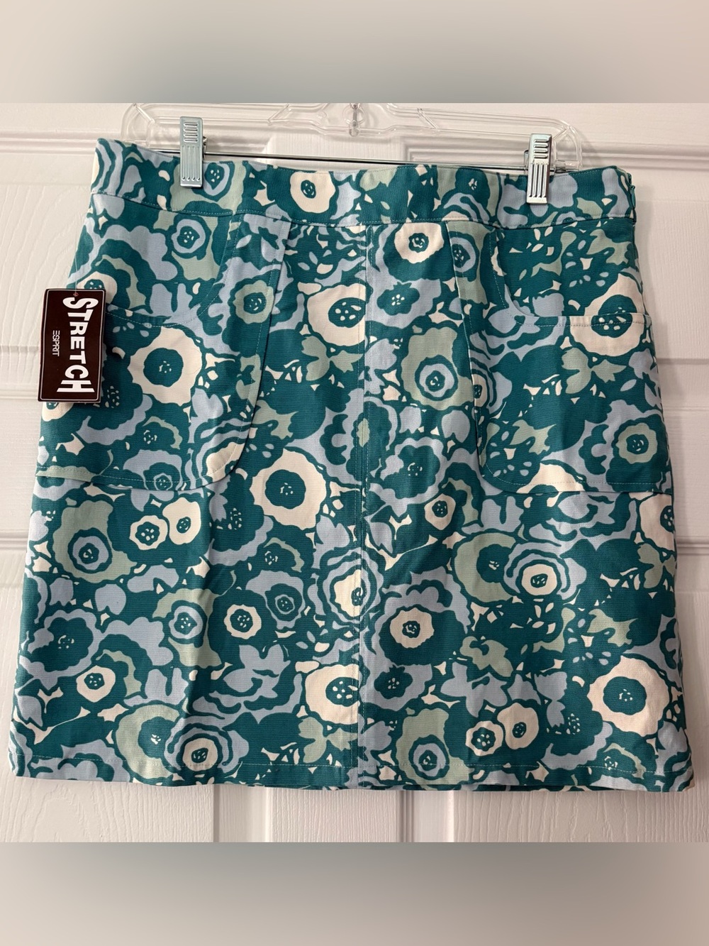 Vintage Esprit A-line Stretch Mini Skirt blue/green floral size 11/12 NEW